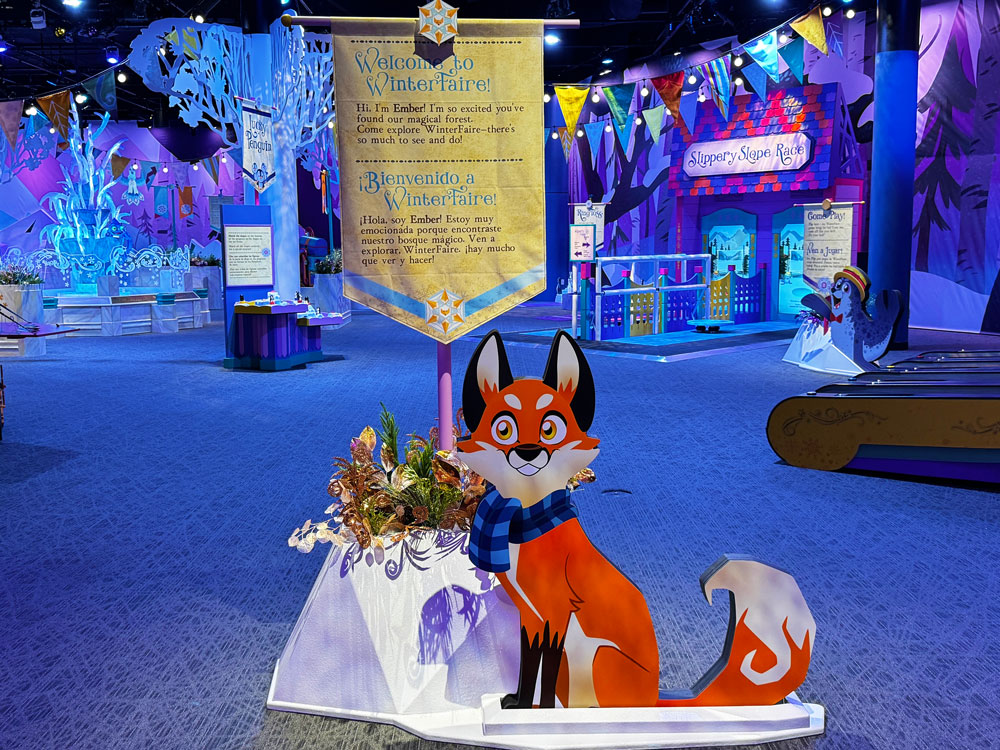 Ember the red fox in the Enchanted Entry of the WinterFaire exhibit.